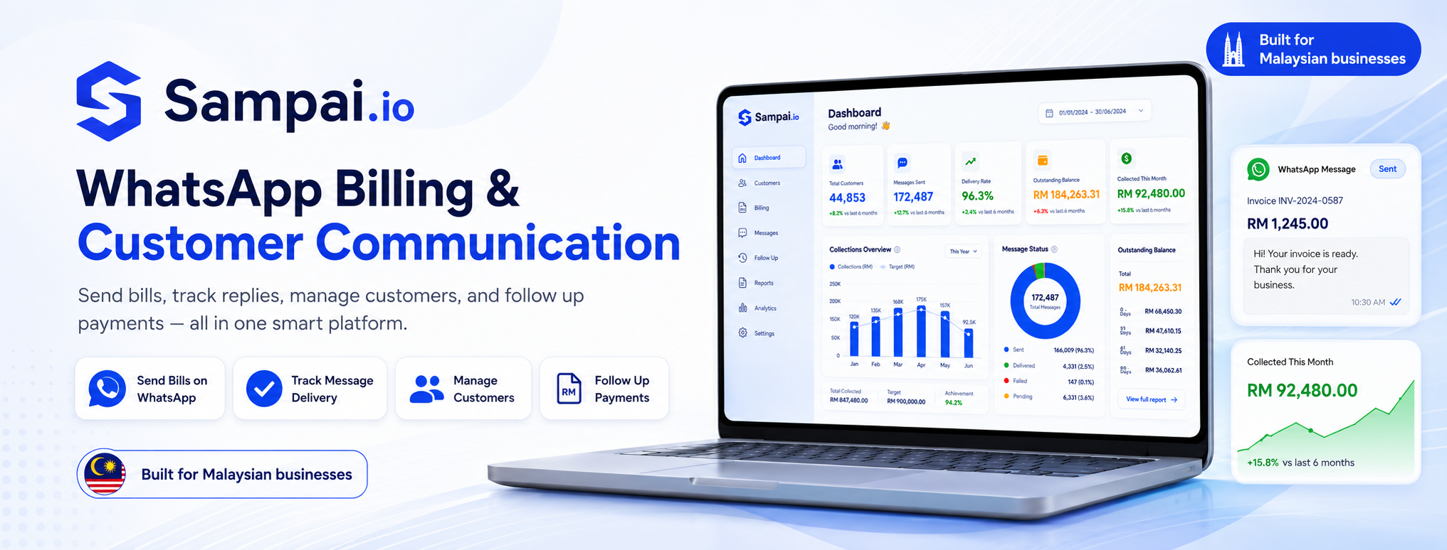 Sampai.io WhatsApp billing and customer communication hero preview